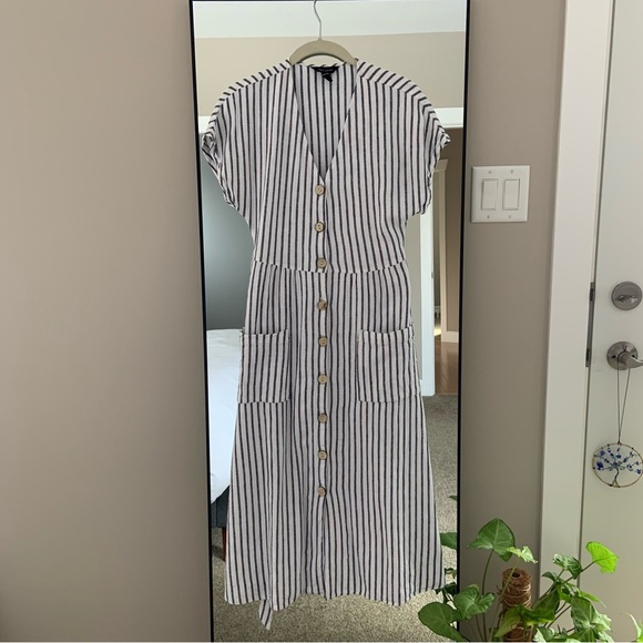 Linen blend striped midi dress - New Look Size 6 - Picture 1 of 7